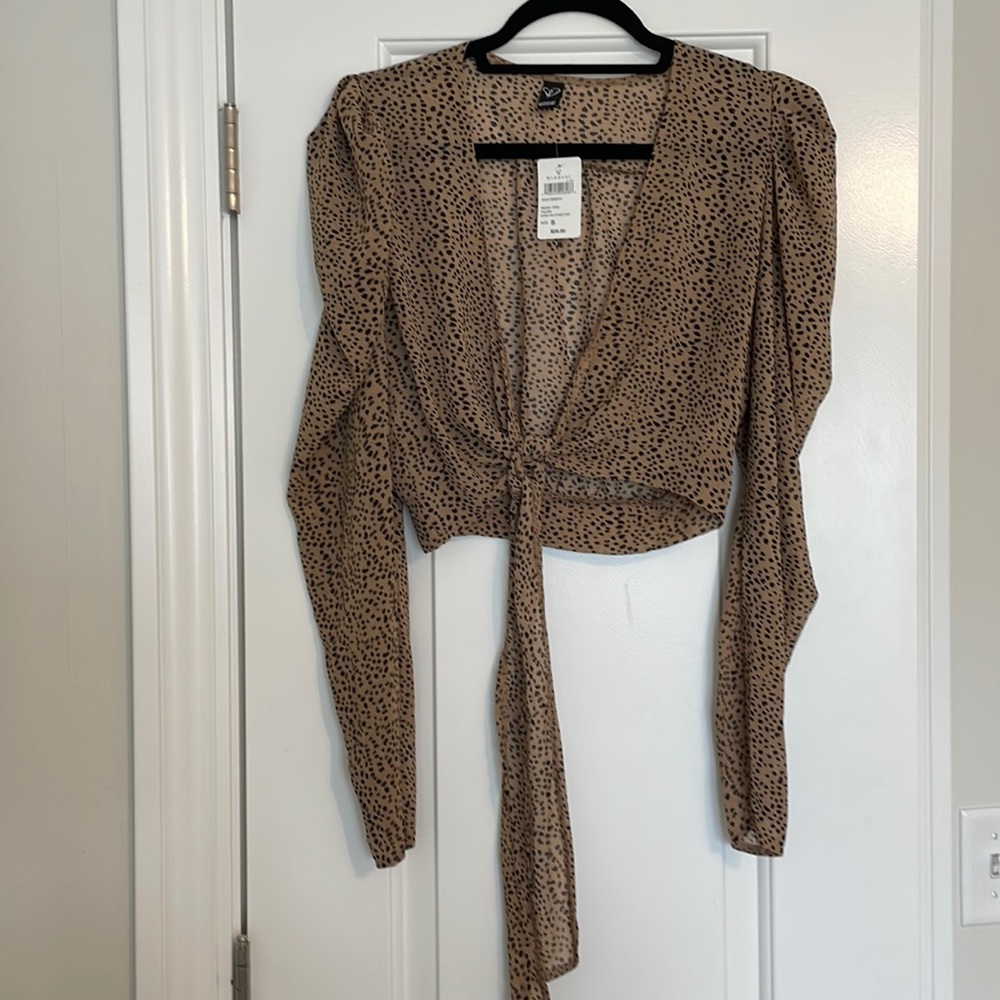 Brand New Taupe Cheetah Long Sleeve Tie - Size Small